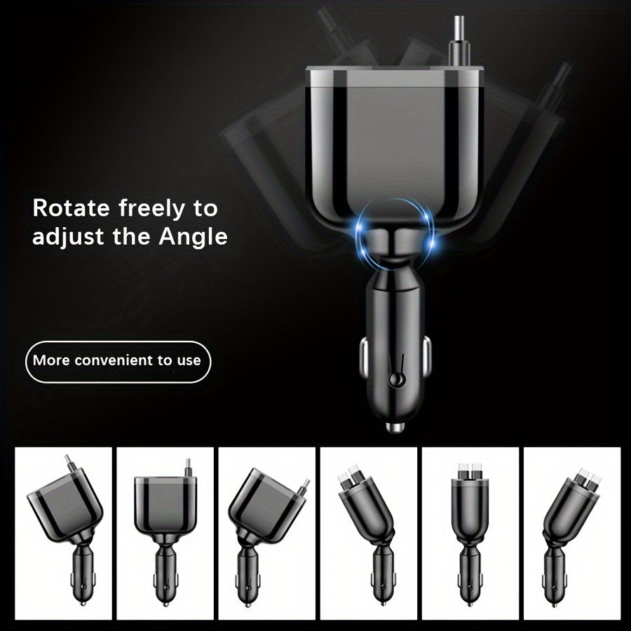 4-in-1 Fast Charging Car Charger with Retractable Cable Dual PD Ports