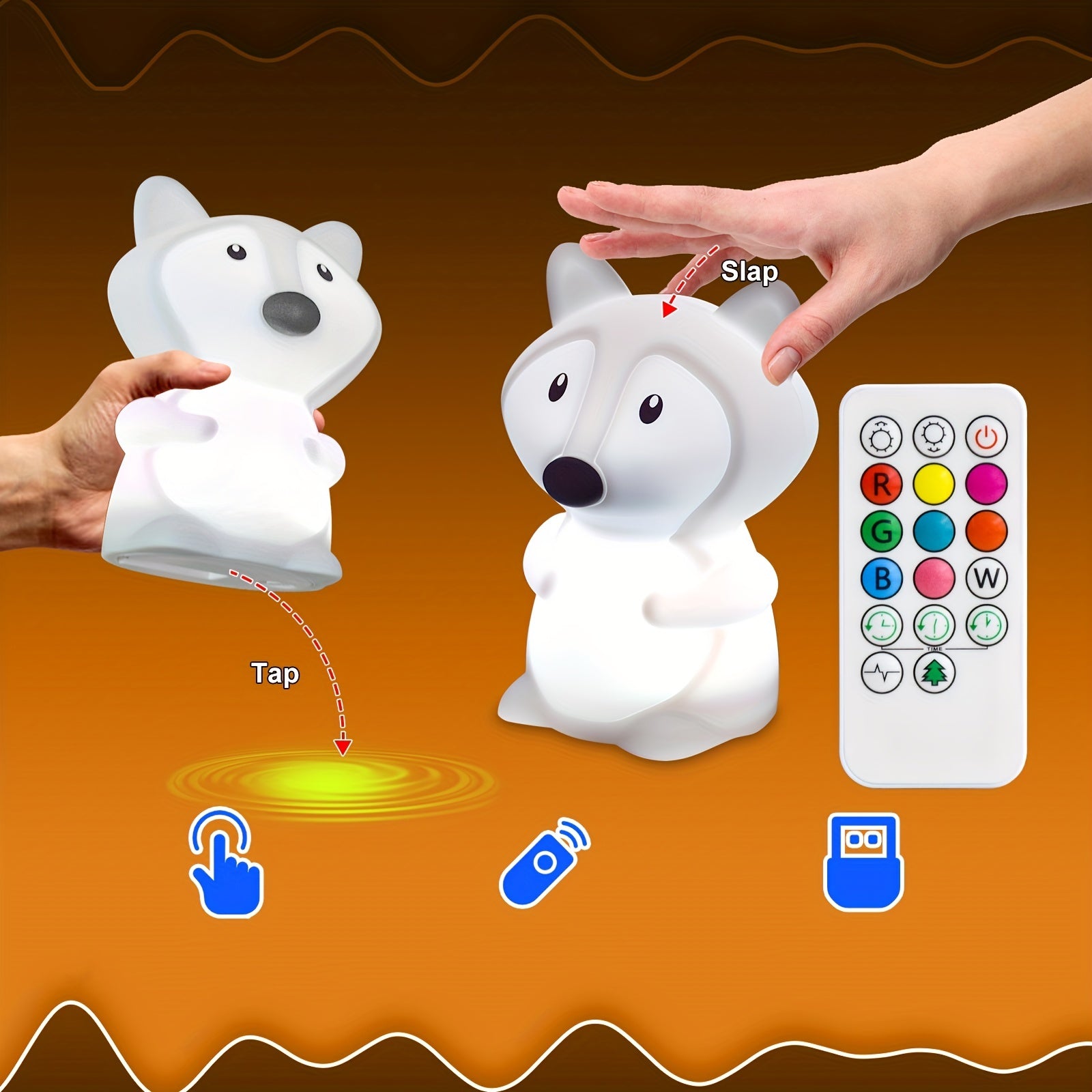 Luz nocturna de silicona con forma de zorro para habitación infantil lámpara kawaii para dormitorio