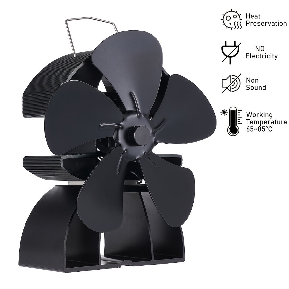 Portable Heat Powered Stove Fan for Wood Burners, Eco-Friendly 5-Blade Air Circulation