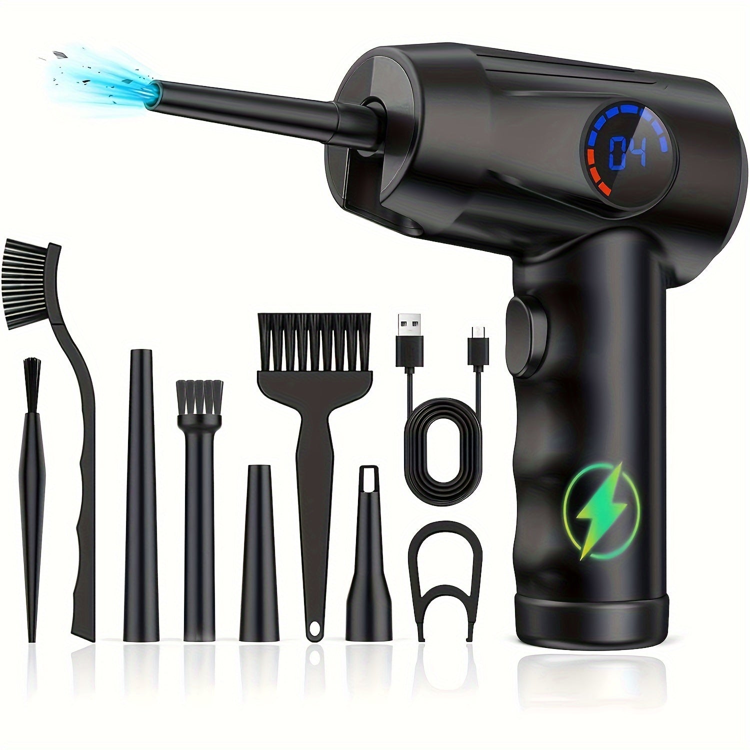 Cordless Air Duster with LED Light and 4 Nozzles, 51000 RPM, 4-Speed Electric Blower, Rechargeable, Portable Computer and Electronics Cleaner