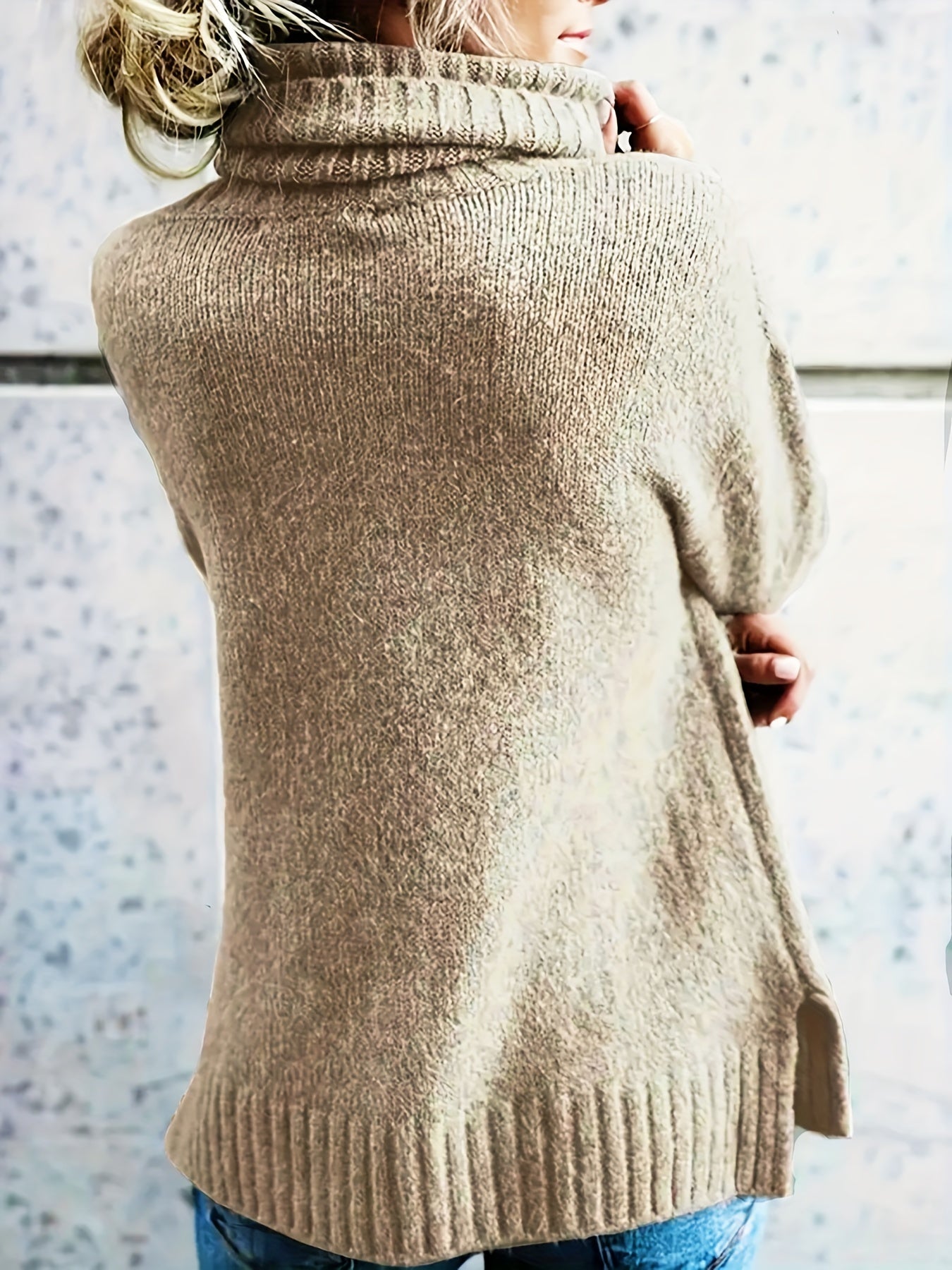 Plus Size Women's Casual Turtleneck Sweater Ribbed Long Sleeve Pullover