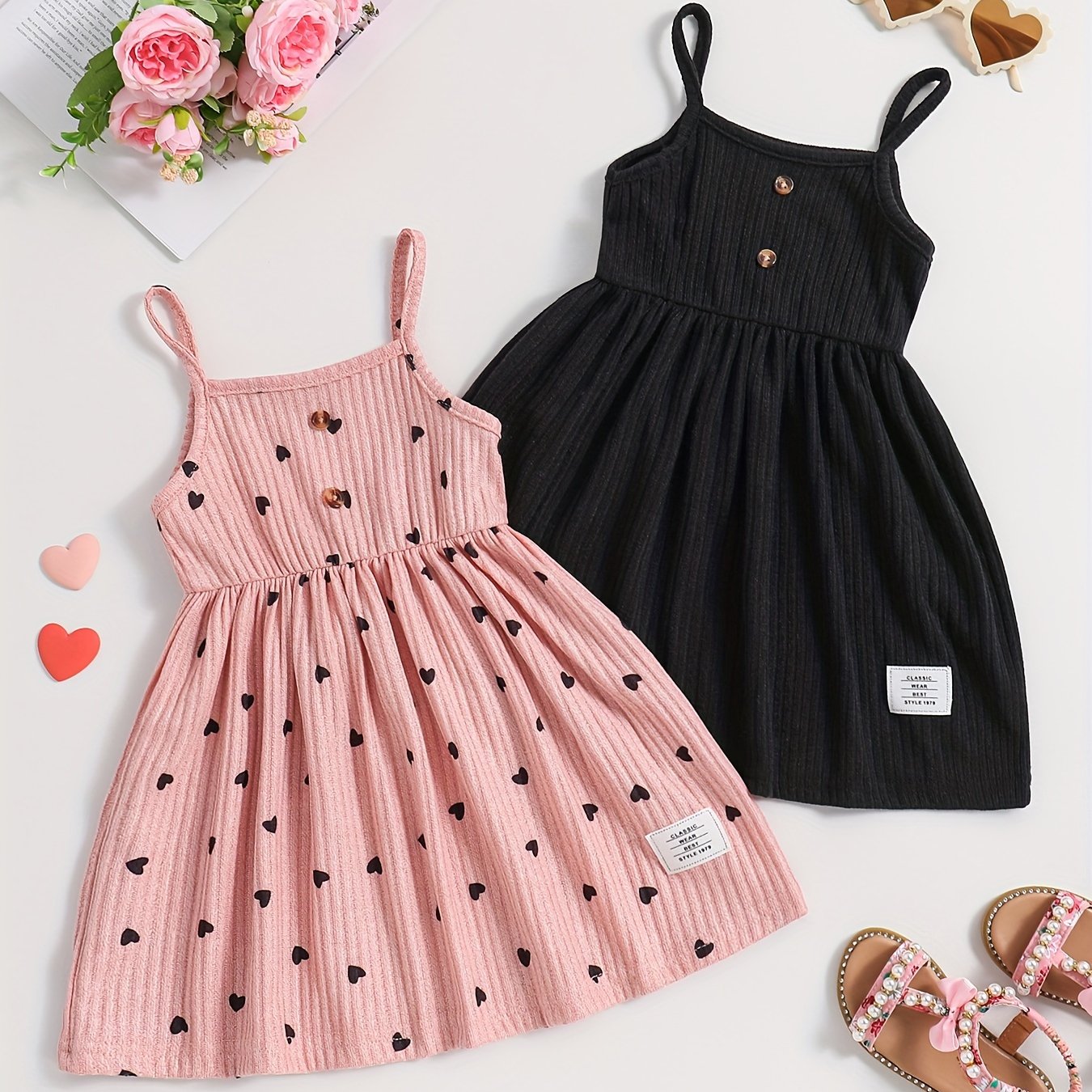 Girls Sleeveless Casual Dress Made of Stretchy Polyester Solid Color for Spring Fall