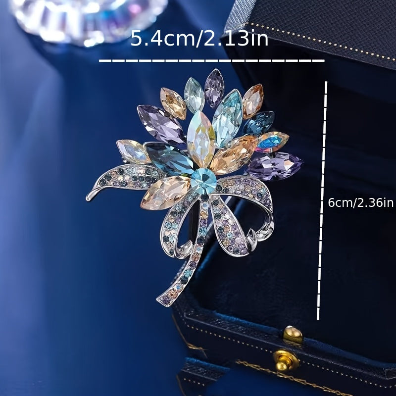 Women's Alloy Flower Brooch Pin with Rhinestones for Clothing Decoration