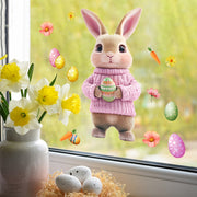 Easter Bunny Window Decal Reusable PVC Spring Decor with Carrot Flowers