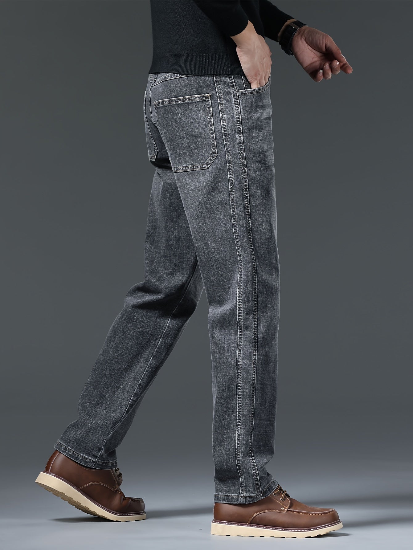 Мужские джинсы Regular Fit из денима с прямыми штанинами, застежка-молния, средняя посадка, геометрическая стирка, хлопковая смесь