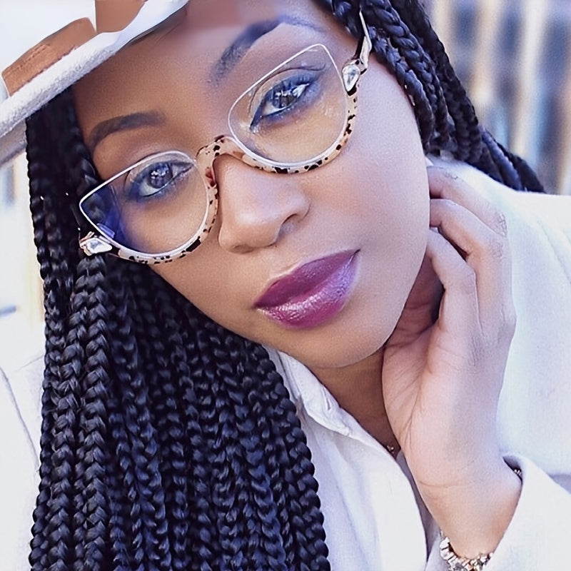 Women's Cat-Eye Half-Rim Eyeglasses with Oversized Clear Lenses