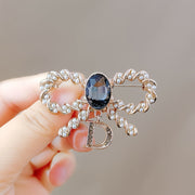 Vintage Butterfly Knot Brooch with Letter Charm Imitation Pearl and Glass Gemstone for Women