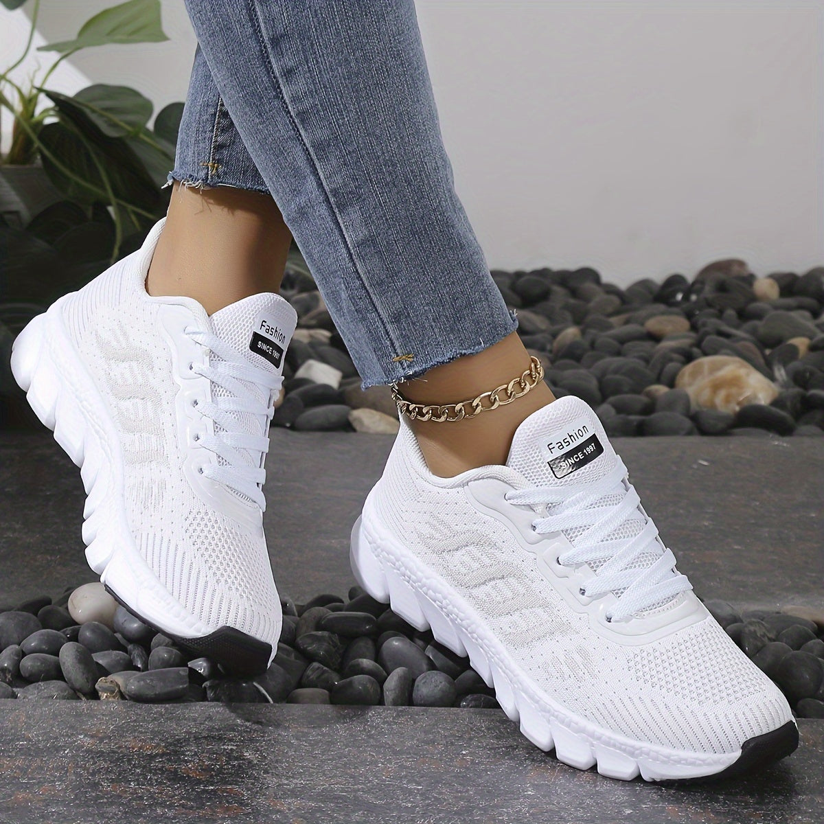 Women's Lightweight Running Sneakers Breathable Knit Non-Slip EVA Shoes