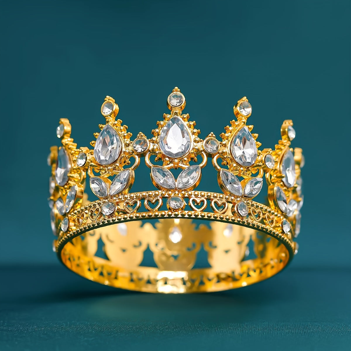 Mini Crown Hair Accessory for Brides Baroque Style with Rhinestones and Green Gems