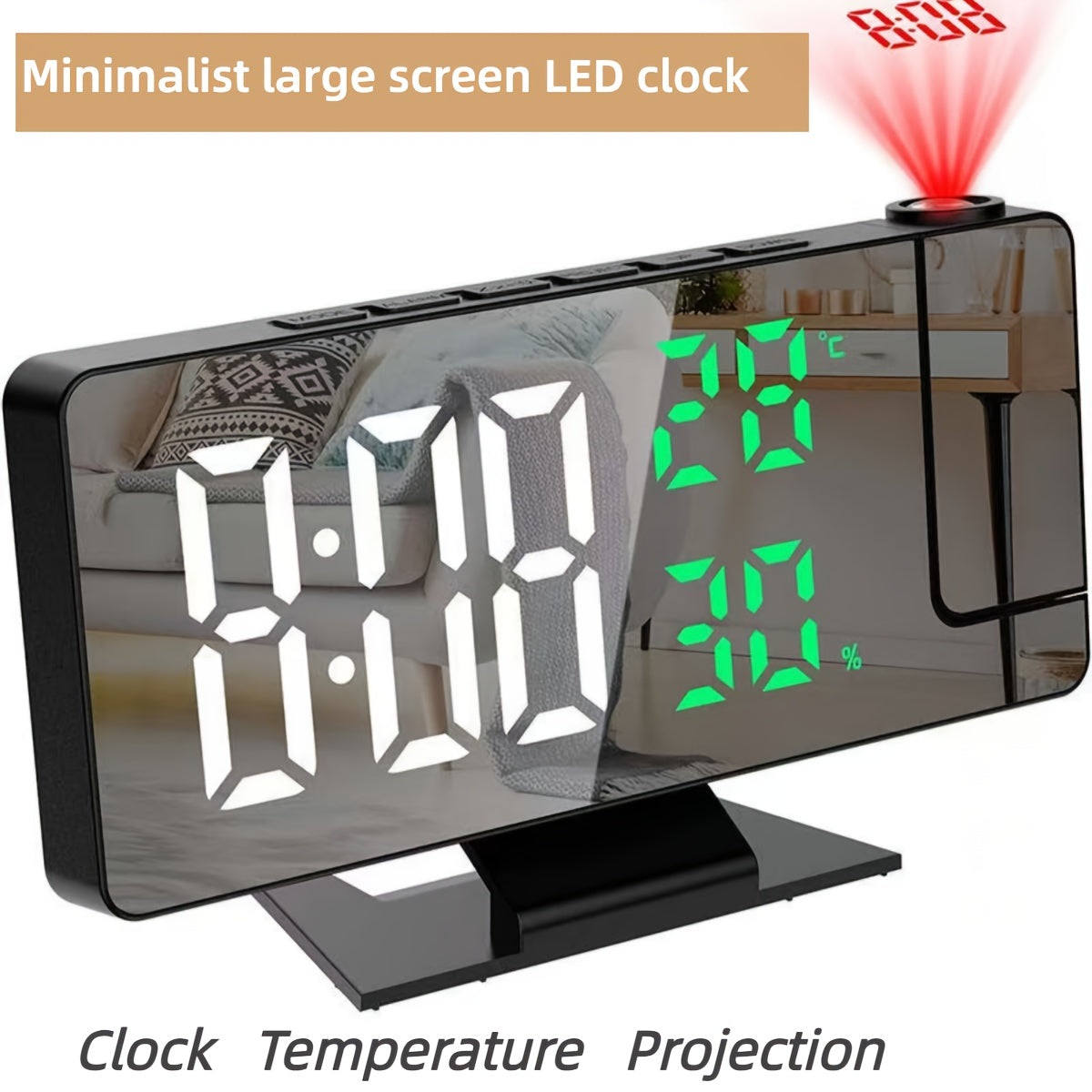 LED Projection Clock with Temperature Humidity Display and Electronic Alarm for Bedroom