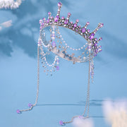 Purple Rhinestone Crown Headband for Women Wedding Party Tiara Hair Accessory