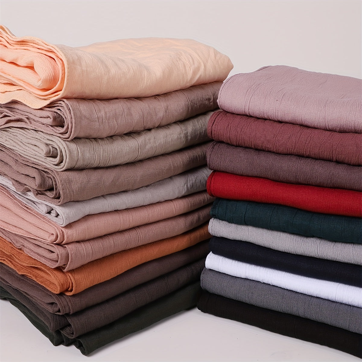 Breathable Muslim Women Hijab Solid Color Casual Crinkled Texture Sun and Wind Protection