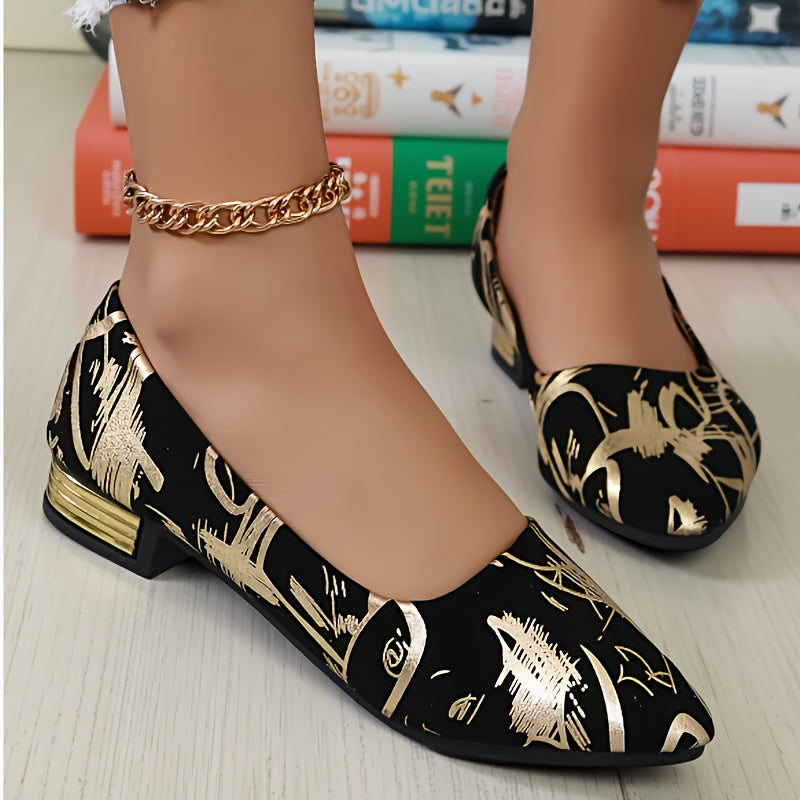 Ayollar uchun past bo'yinli flat poyabzal, oltin bezaklar va frantsuz retro dizayni bilan