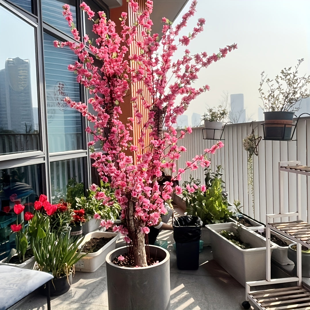 20 Bundles Artificial Peach Red Cherry Blossom Flowers for Wedding Decor Outdoor Gardens Courtyards Hotels