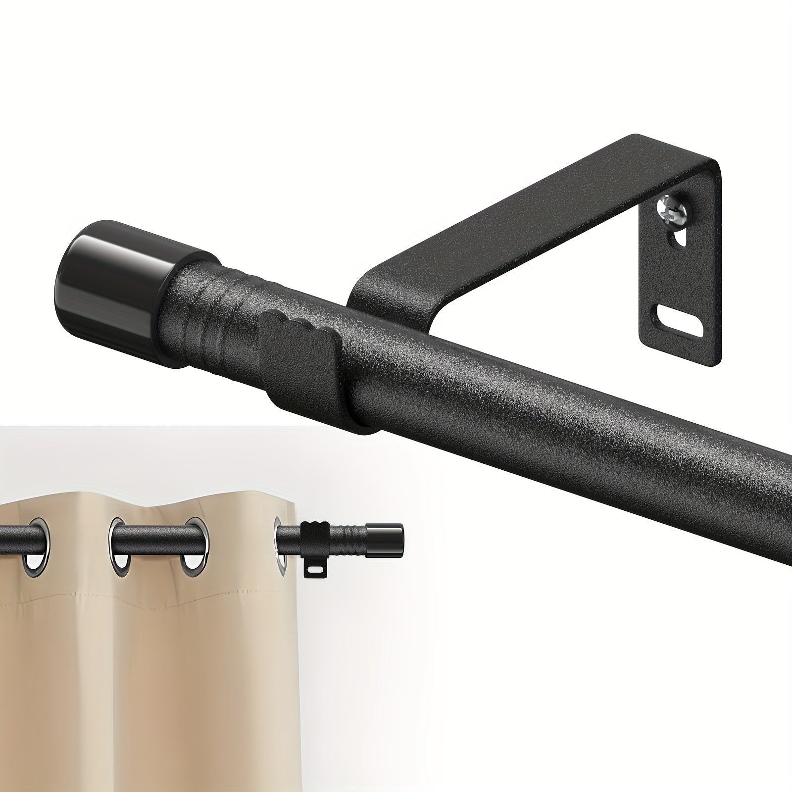 Adjustable Curtain Rod Set 5/8 Inch Metal Pole Matte Black for Window Drapes