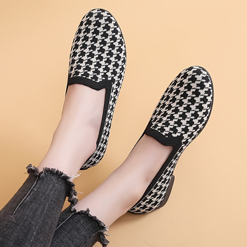 Zapatos planos de cuadros transpirables para mujer, casuales, de punta redonda, con cierre fácil