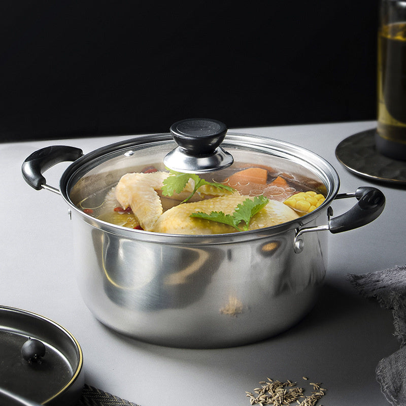 10-Donali zanglamaydigan po'latdan tayyorlangan idishlar to'plami, anti-qarash tutadigan tutqichlar va shaffof qopqog'lar bilan