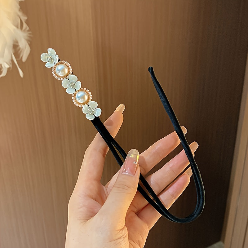 Y2K Style Hair Bun Maker with Plastic Flower and Imitation Pearl for Valentine's Day