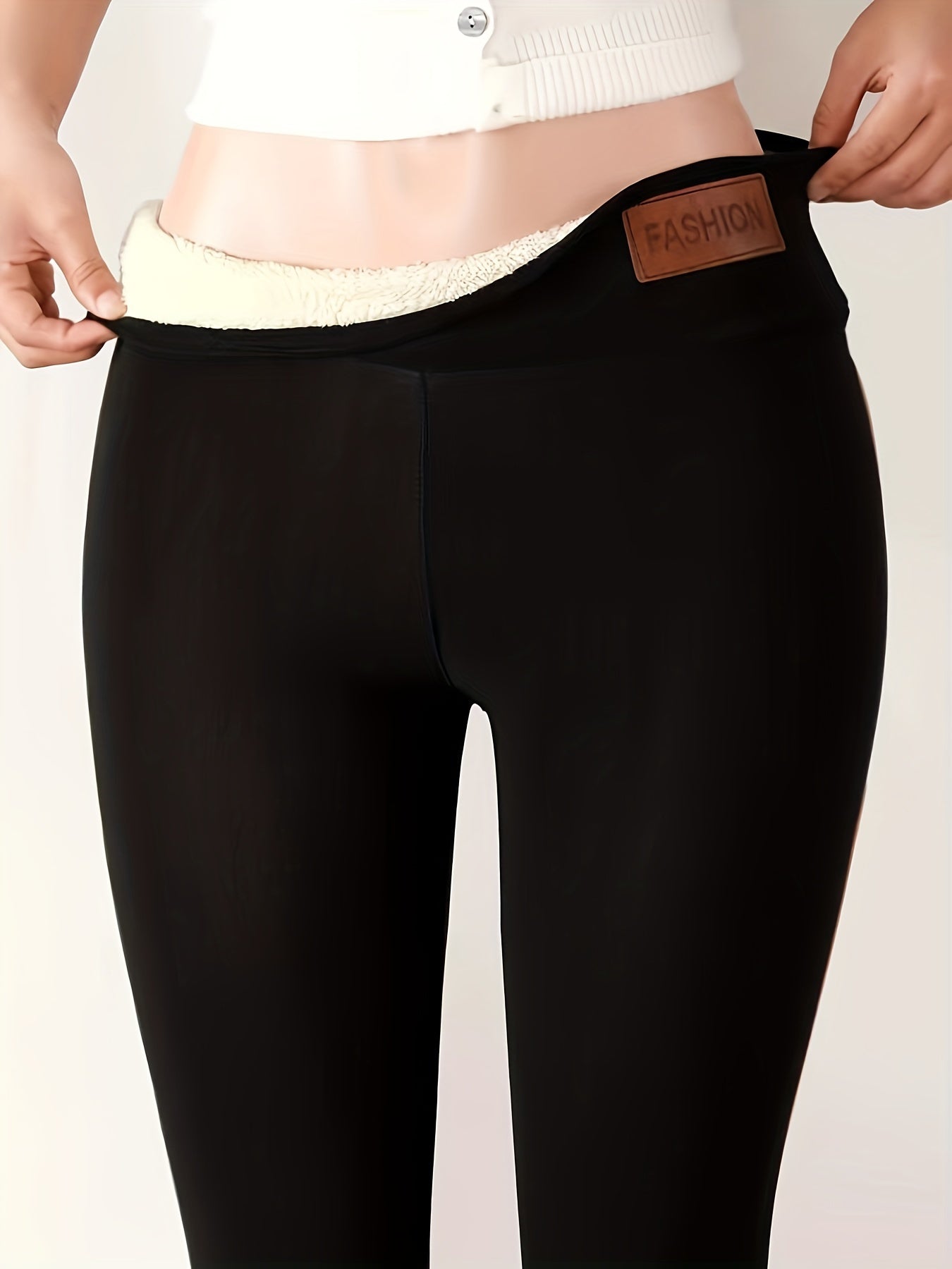 Women's Fleece-Lined High-Waisted Leggings Polyester Elastane Solid Color