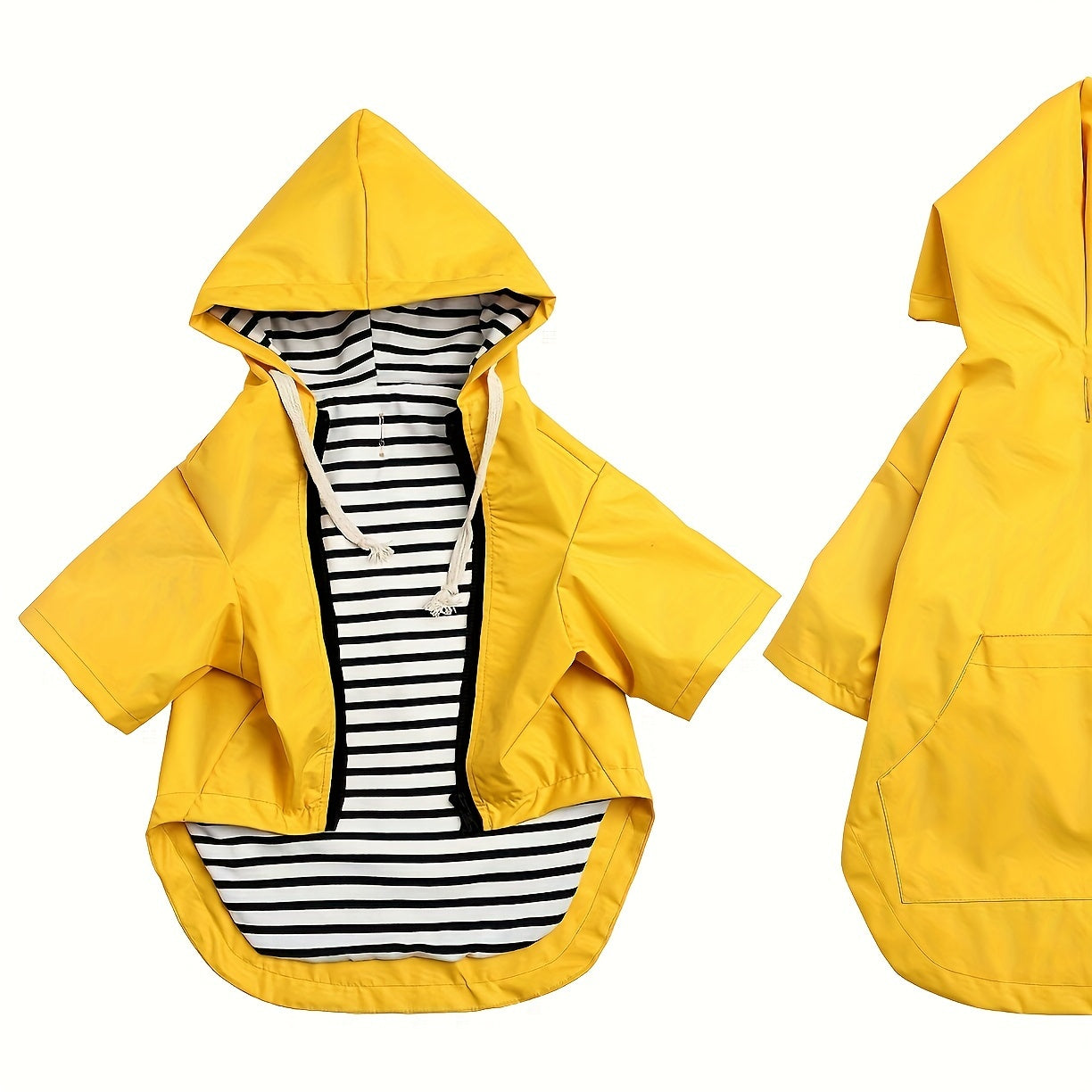 Yellow Dog Raincoat with Reflective Strip Zipper Detachable Hood Waterproof Adjustable Drawstring