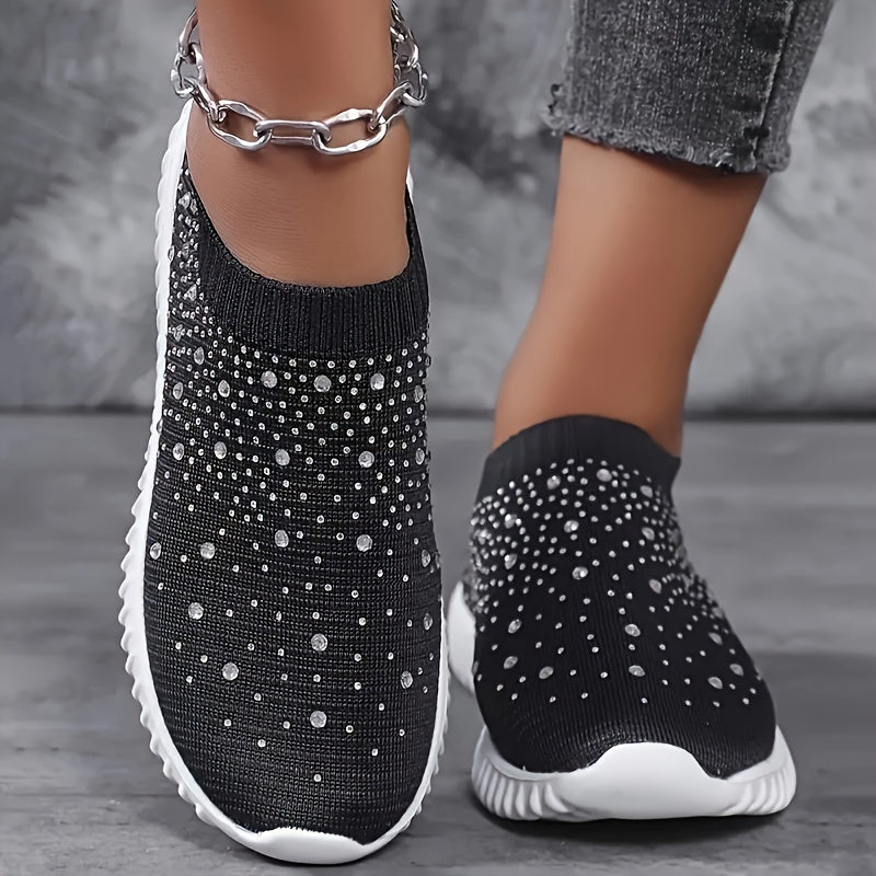 Women's Rhinestone Decor Platform Sneakers Casual Slip-On Outdoor Shoes