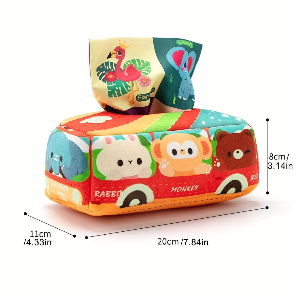 Animal Sensory Learning Toy Set with Tissue Box, Scarf and Crinkle Paper for Kids