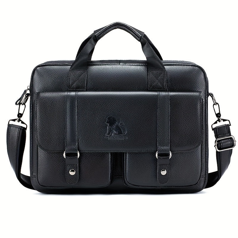 Men's Leather Briefcase with Multiple Compartments and Adjustable Shoulder Strap Coffee