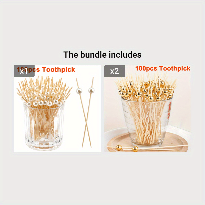 Set of 100 Pearl Bamboo Toothpicks for Weddings and Parties
