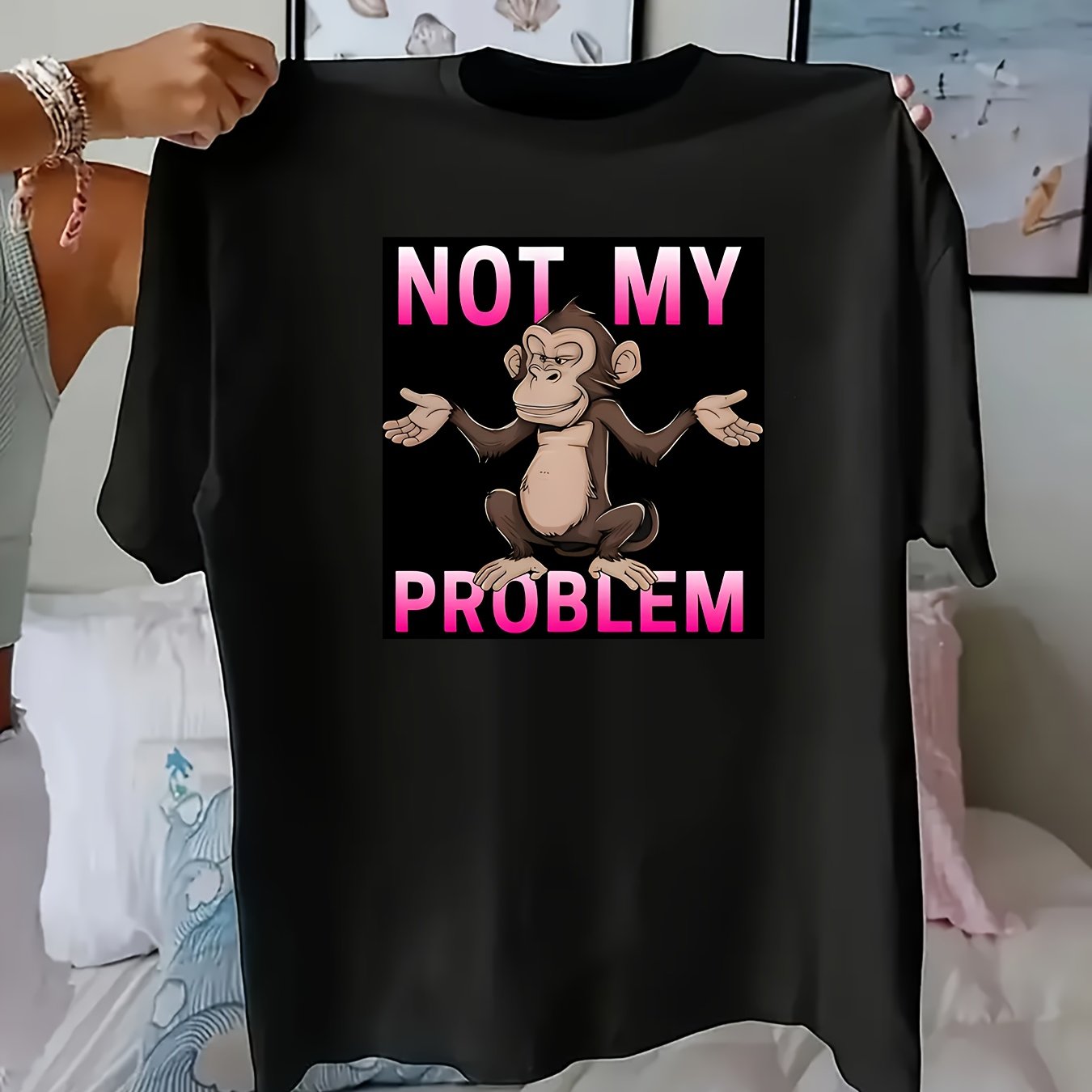 Women's Plus Size Black Cotton T-Shirt with "Not My Problem" Print