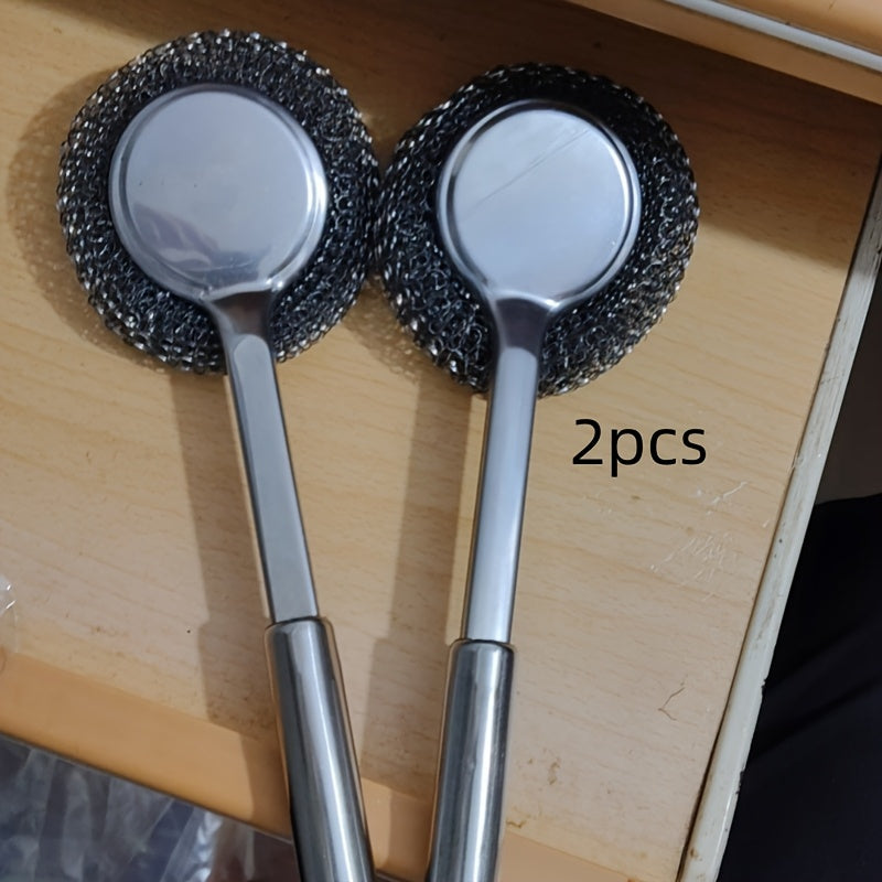 Set of 2 Stainless Steel Kitchen Scrubbers with Handles for Dish and Pot Cleaning