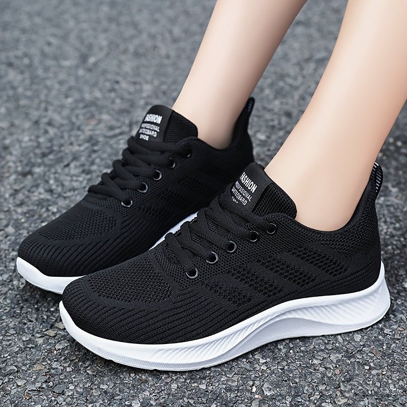 Women's Breathable Lightweight Sneakers Black Pink Fabric Low-Top Casual