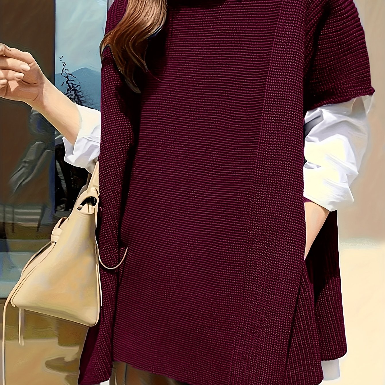 Women's Plus Size Short Sleeve Crew Neck Sweater with Side Seams