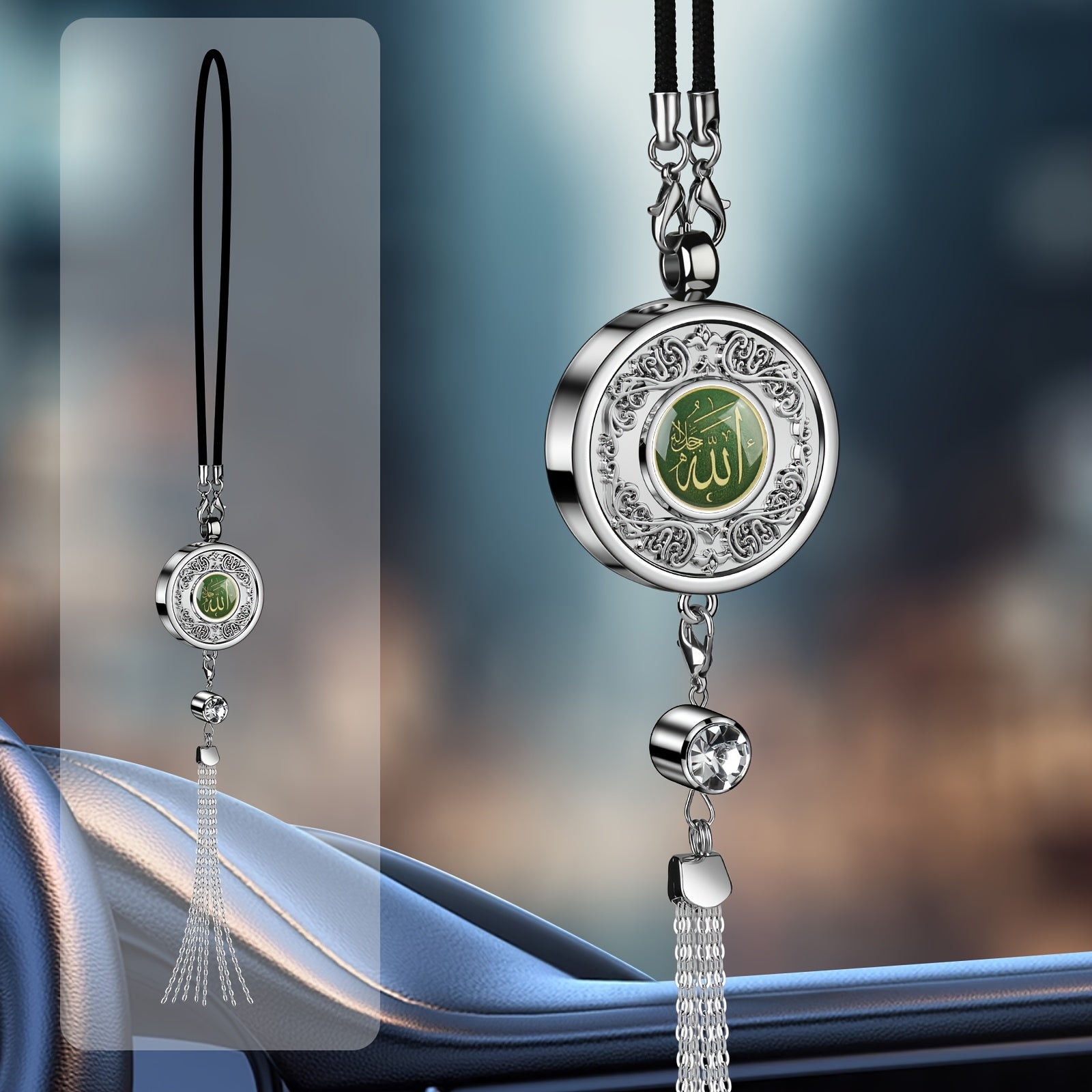 European Pattern Metal Car Air Freshener Hanging Perfume Container with Tassel in Gift Box