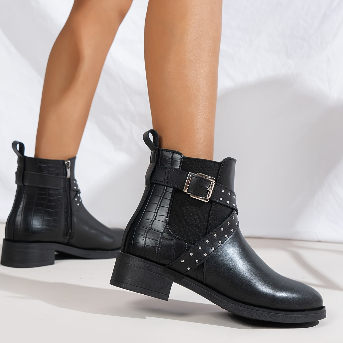 Women's Faux Leather Chelsea Ankle Boots Brown Round Toe Zipper Mid-Heel