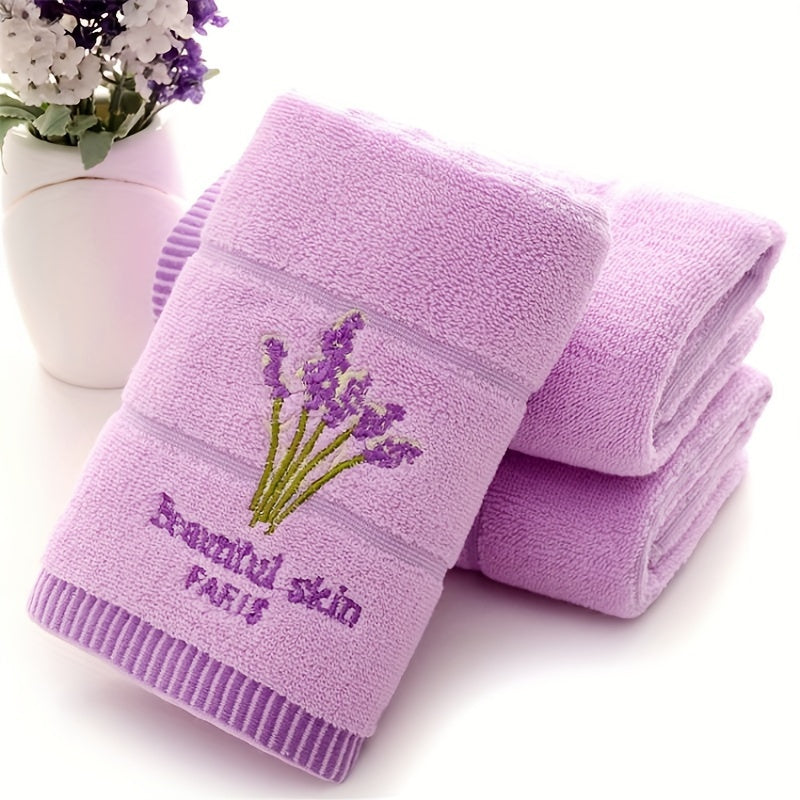 Cotton Lavender Towels Set with White and Purple Colors