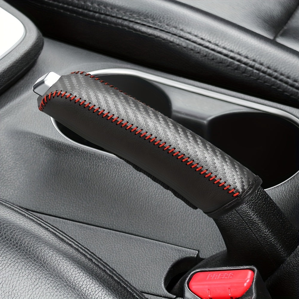 Car Interior Accessories PU Handbrake Cover Set Hand-Stitched Protective Gear Shift Knob