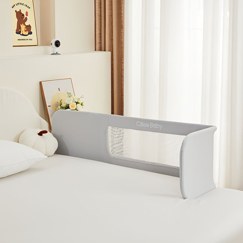 Kids Bed Safety Rail Gray Polyester Full Size Bed Guardrail Foldable Washable Fall Protection