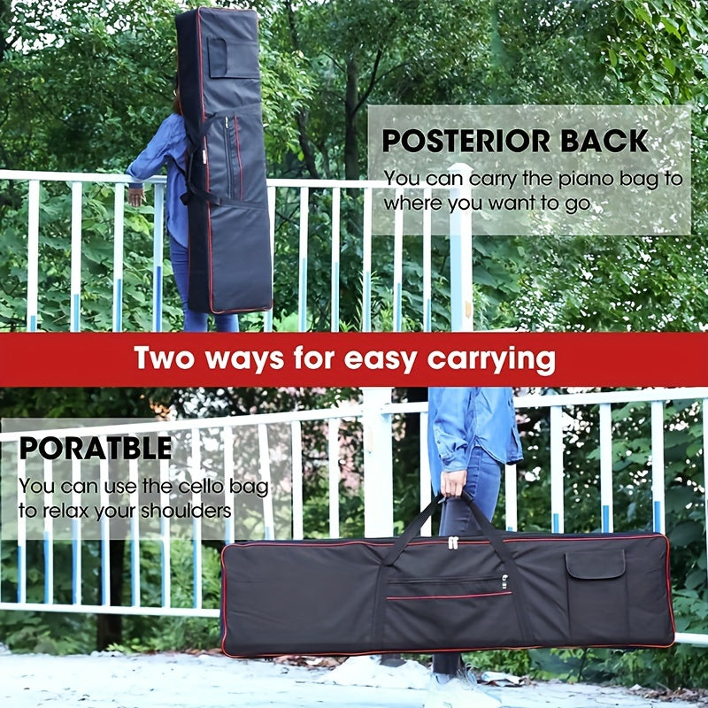 10mm Oxford Nylon Keyboard Bag with Full Cover, Padded Shoulder Straps, Zippered Pockets, Reflective Strips Black