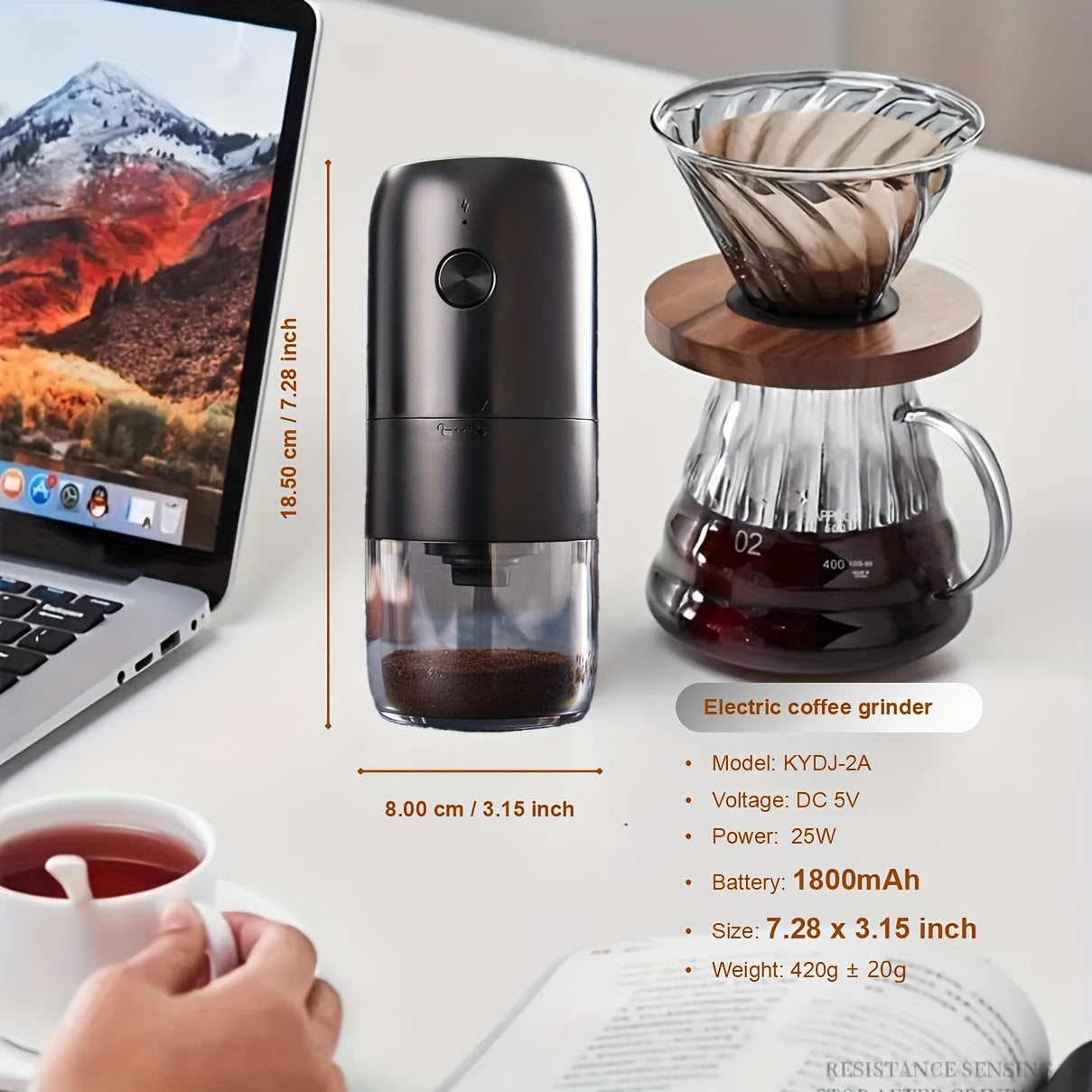 Moslashuvchan maydalash qalinligi, 2 tezlik rejimi va xavfsiz kuchlanish bilan portativ USB quvvatli elektr qahva maydalagich. Uy, sayohat, tabiatda va ofisda foydalanish uchun ideal. Dekorativ xususiyatlarga ega