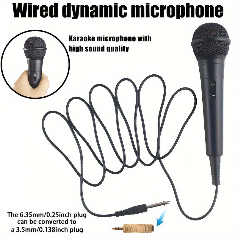 Wired Dynamic Microphone Handheld with 6.35mm Jack for Live Performances and Recording Black