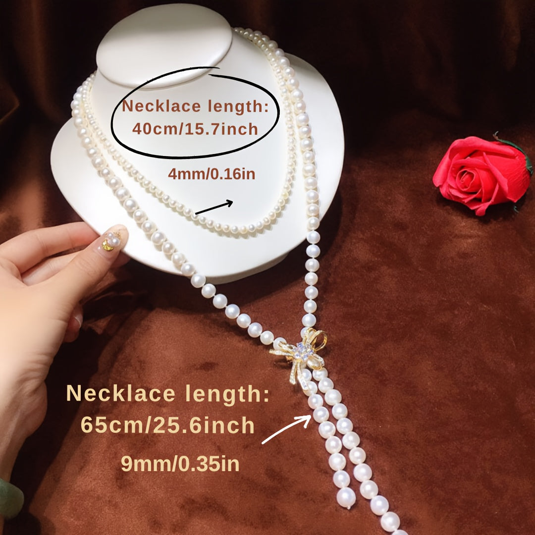 Tabiiy shirin suv marvaridlari bilan bezatilgan zamonaviy Y-zanjir, yoqimli dizayn, har kuni kiyish uchun mukammal, 14-fevral va Onalar kunida sovg'a berish uchun ajoyib.