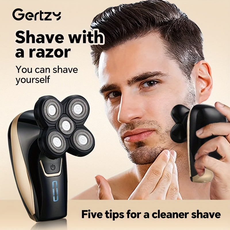 Men's Cordless Electric Head Shaver Wet Dry Rotary 5 Floating Heads