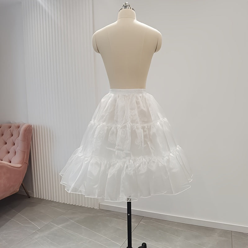 Women's White Skirt with Ice Yarn Splicing and 3-Layer Support Yarn