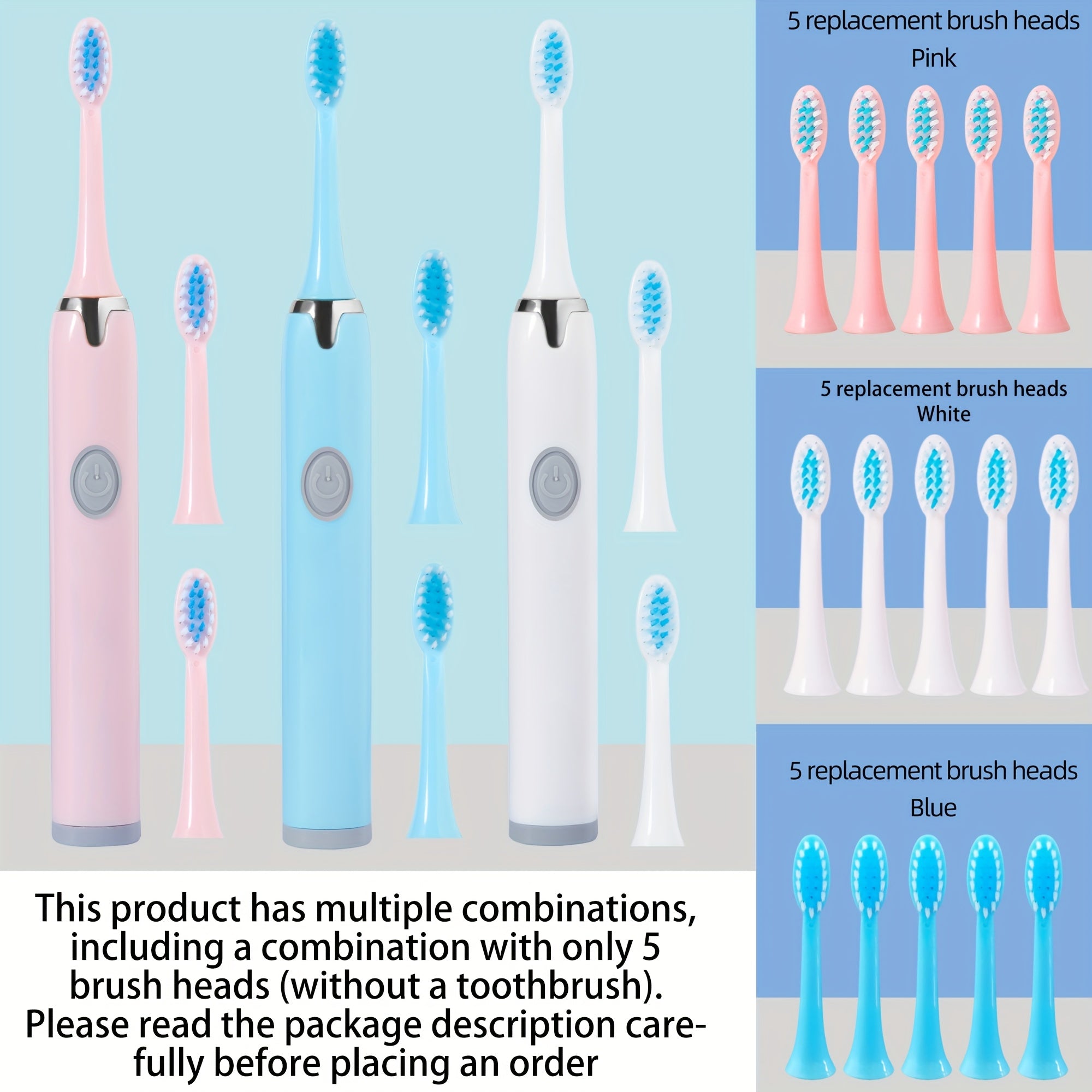 Kattalar uchun yumshoq sochli elektr tish cho'tkasi to'plami, 5 ta cho'tka boshli va zaryadlash bazasi bilan