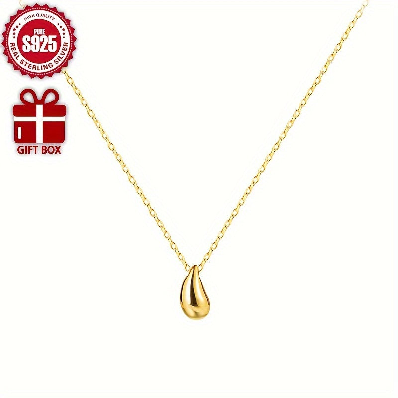 Sterling Silver Teardrop Pendant Necklace with 18K Gold Plating Hypoallergenic Gift Box