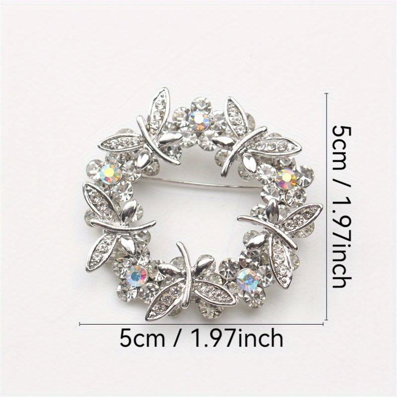 Antique Dragonfly and Floral Brooch Rhinestone Enamel Pin for Women