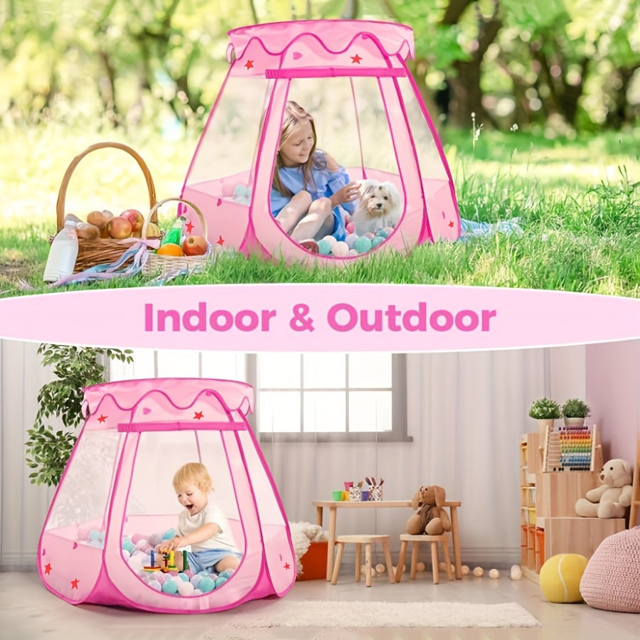 Tienda de juegos rosa para niños con luces de estrella y techo removible para interiores y exteriores