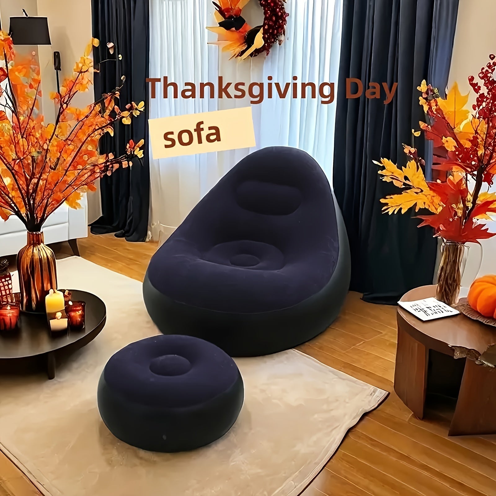 Inflatable Lounge Chair with Footrest for Indoor and Outdoor Use