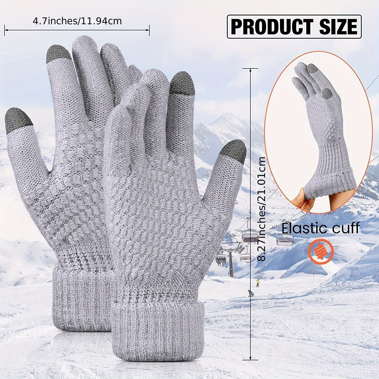 Women's Winter Touchscreen Gloves 4 Pack Cashmere Lined Knitted Gloves with Elastic Cuffs