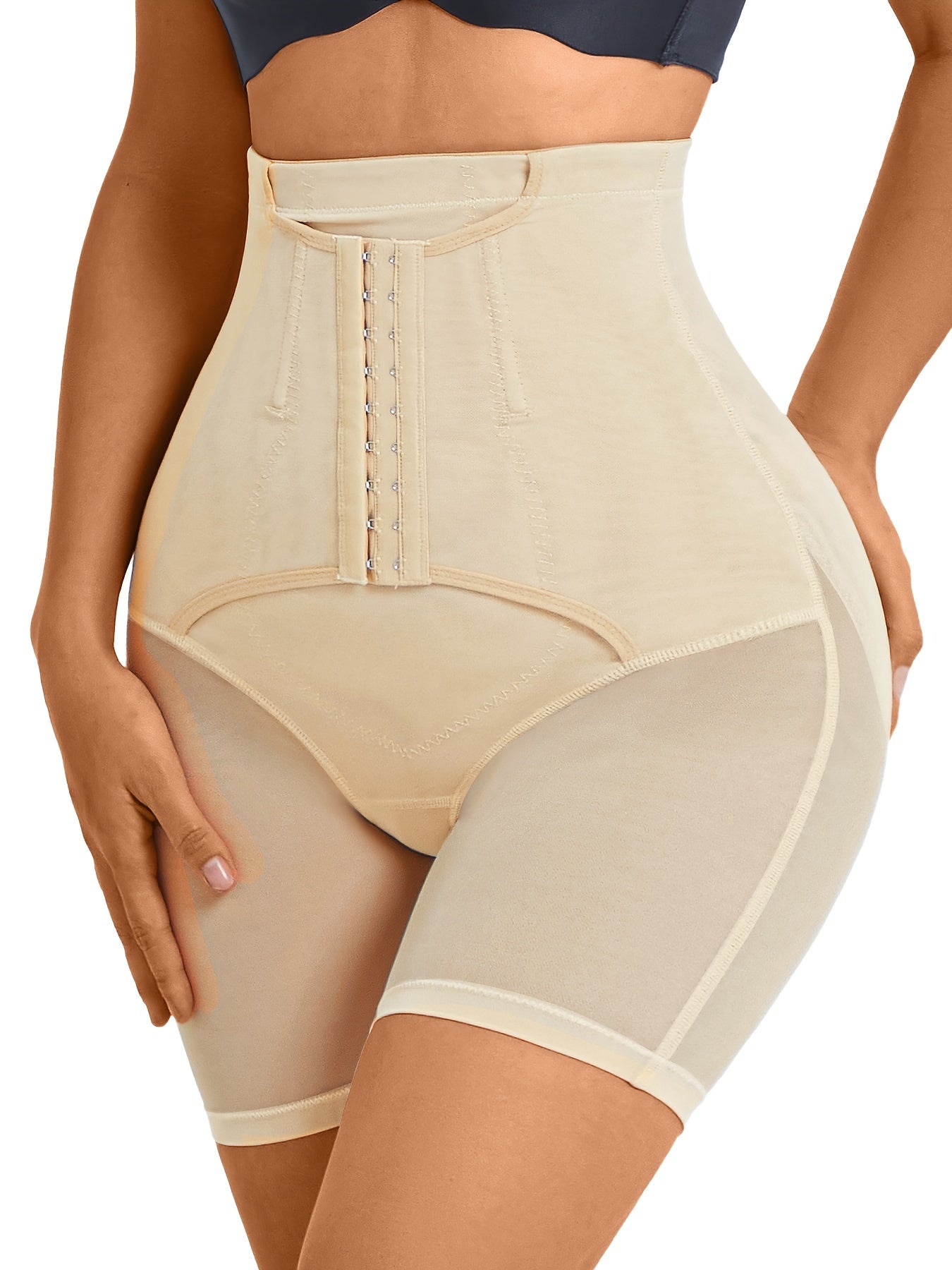 Women's High-Waisted Mesh Shapewear Shorts Tummy Control with Buckle